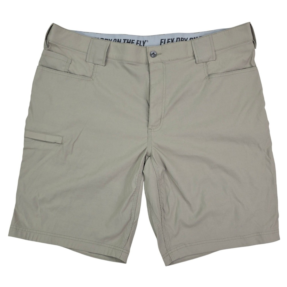 Duluth Flex Dry on the Fly Shorts Mens 42 Khaki Tan Nylon Stretch Utility Hiking